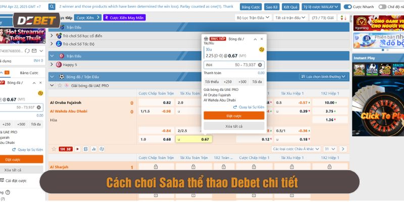 cách chơi Saba thể thao Debet