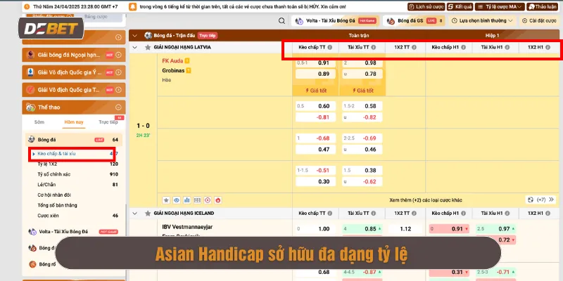 Asian Handicap sở hữu đa dạng tỷ lệ