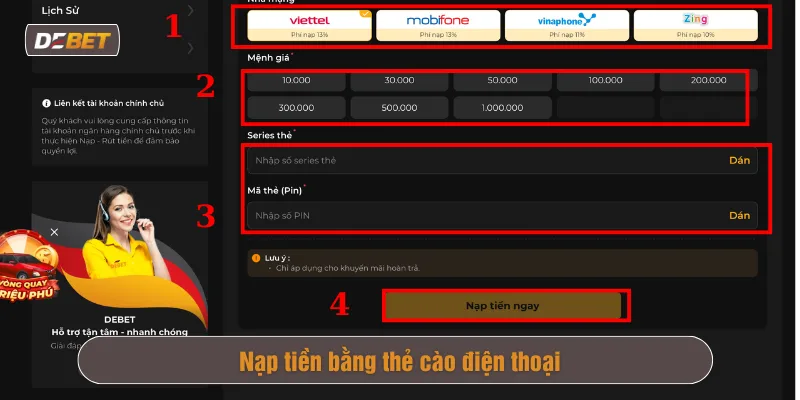 Nạp tiền bằng thẻ cào điện thoại
