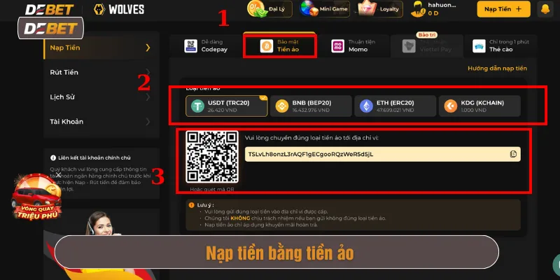 Chuyển vốn cược bằng tiền ảo