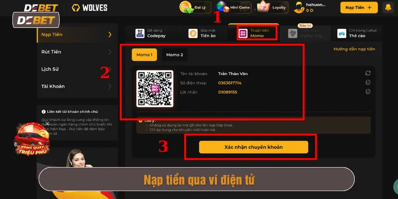 Chuyển vốn cược qua ví điện tử